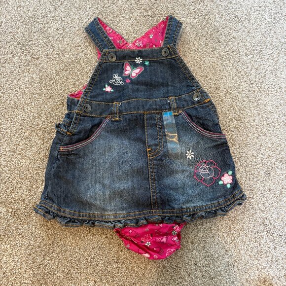 The Children’s Place Denim Dress Floral Butterfly Details 6-9M Girls Baby NEW - Picture 2 of 8